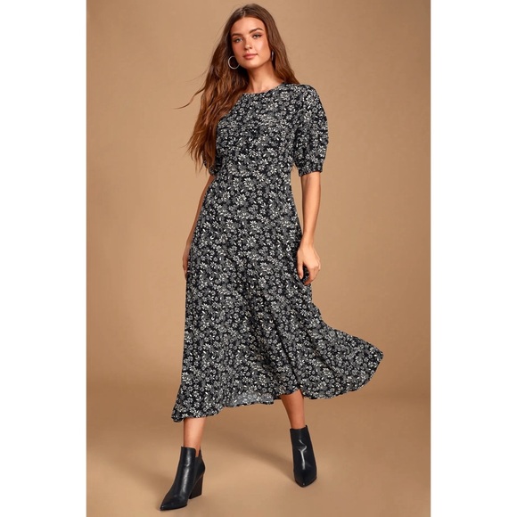 Free People Dresses & Skirts - Free People Black Floral Midi Dress